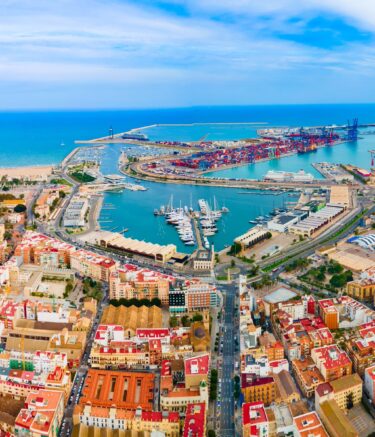 Vogelblick auf den Hafen von Valencia